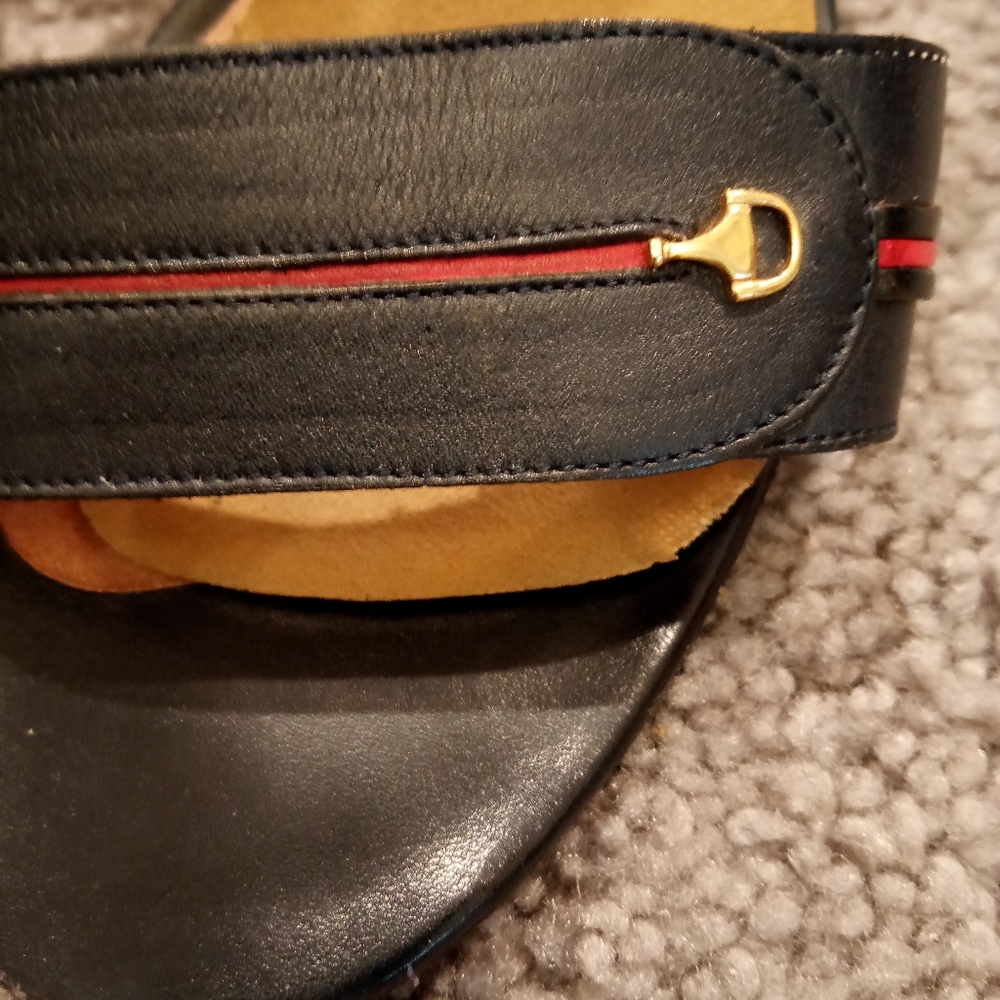 Gucci Italy Vintage Gold Bit Black Red Leather Sandals Heels Slides Shoes sz 38 - Picture 8 of 9